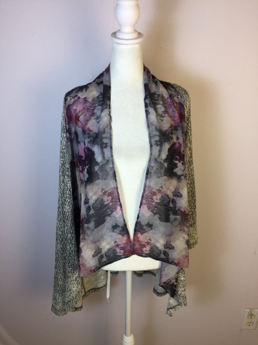 New! Catherines Open Front Cardigan Top 2XWP Womans Knit Sheer Trim 3/4 Sleeves